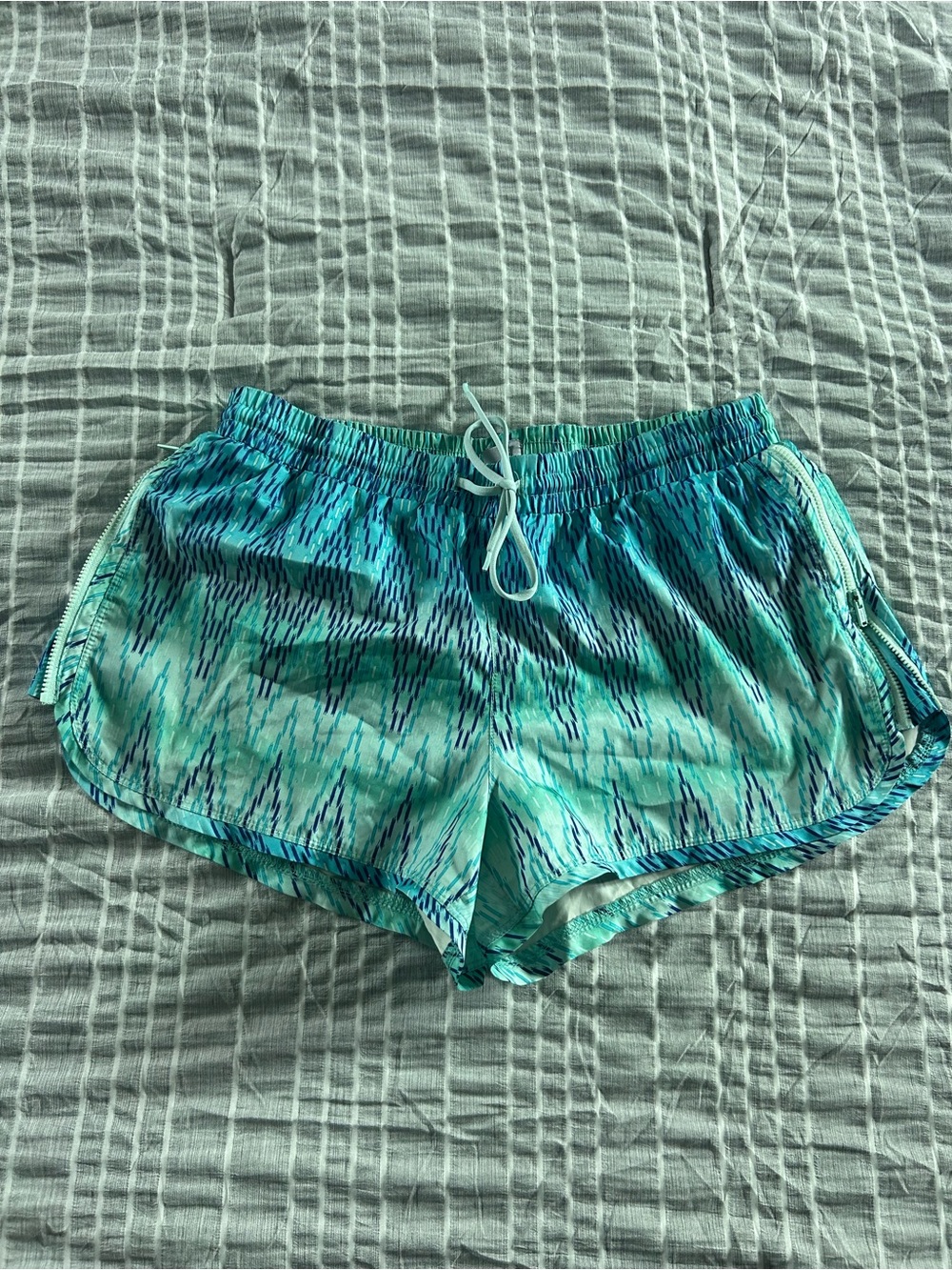 Aqua Teal Patterned Lightweight Running Shorts